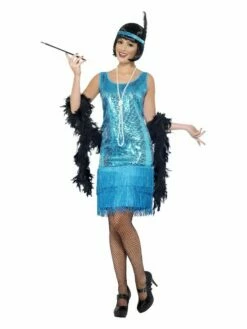 Smiffys Flirty Flapper Costume, Teal