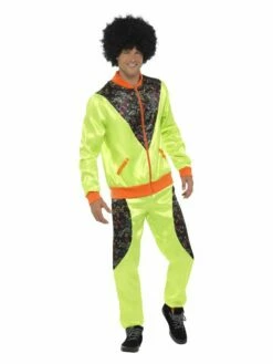 Smiffys Retro Shell Suit Costume, Mens, Neon Green