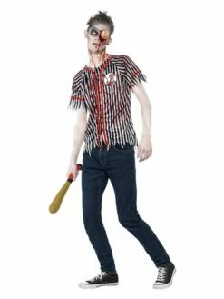 Smiffys Zombie Baseball Player Costume, Black & White