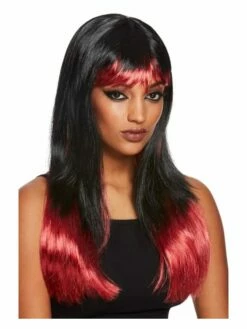 Smiffys Bleeding Dip Dye Wig, Black & Red