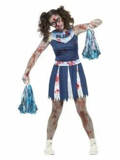 Smiffys Zombie Cheerleader Costume, Blue