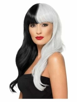 Smiffys Deluxe Wig, Half & Half With Fringe, Black & Grey
