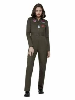 Smiffys Top Gun Ladies Costume, Khaki