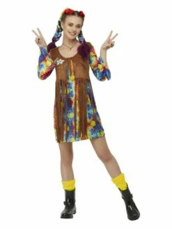 Smiffys Smiley Hippy Dress, Multi-Coloured