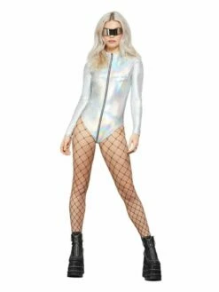 Smiffys Fever Miss Whiplash Mirror Holographic Bodysuit