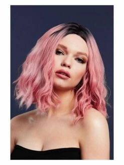 Smiffys Fever Cara Wig, Two Toned Blend, Ash Pink