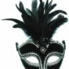 Black Velvet Female + Tall Feathers Mask -Smiffys Store EM392