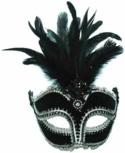 Black Velvet Female + Tall Feathers Mask