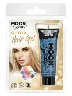 Smiffys Moon Glitter Holographic Glitter Hair Gel, Blue